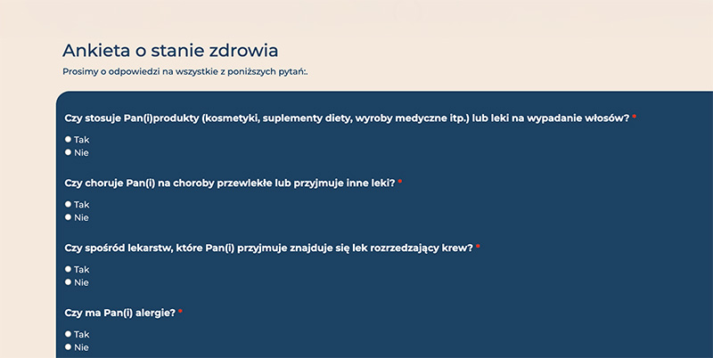 Wypełnienie ankiety medycznej